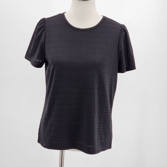 Rafaella Textured Blouse w Cutout Stripes and Puff Sleeve NWT Size M - Picture 1 of 7